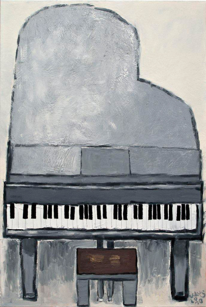 Krzysztof Kokoryn - Grey Grand Piano (Oil on Canvas | Size: 80 x 120 cm | Price: 9500 PLN)
