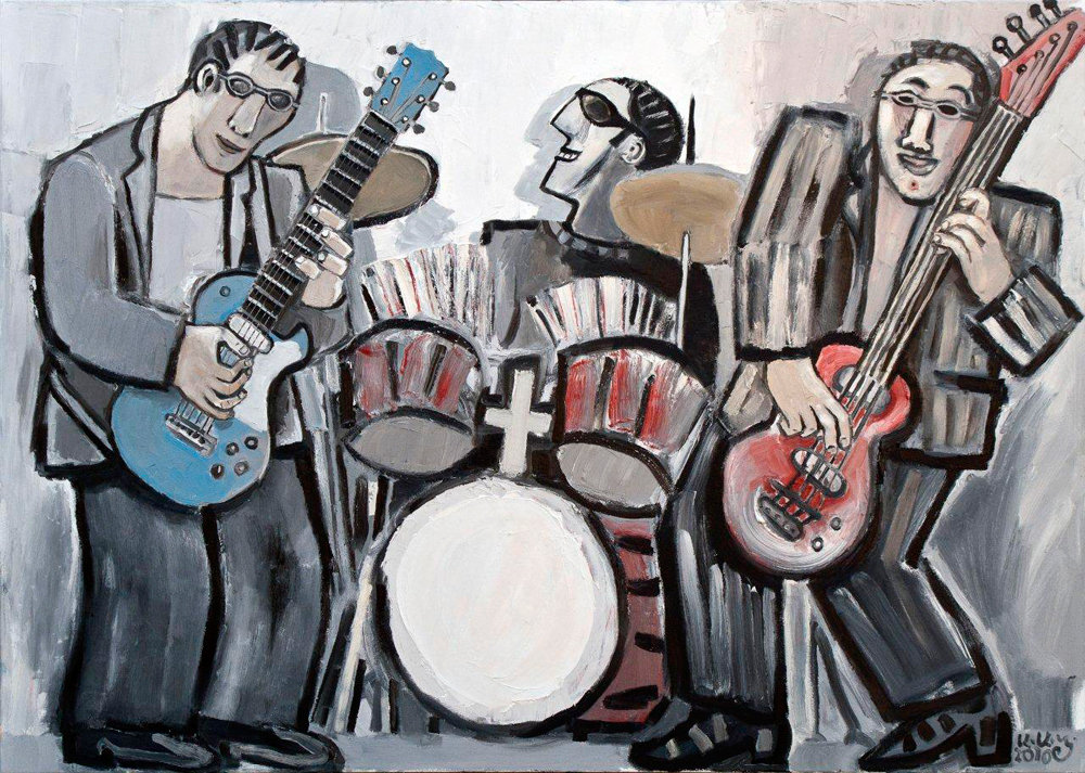 Krzysztof Kokoryn - Grey Trio (Oil on Canvas | Wymiary: 140 x 100 cm | Cena: 9500 PLN)