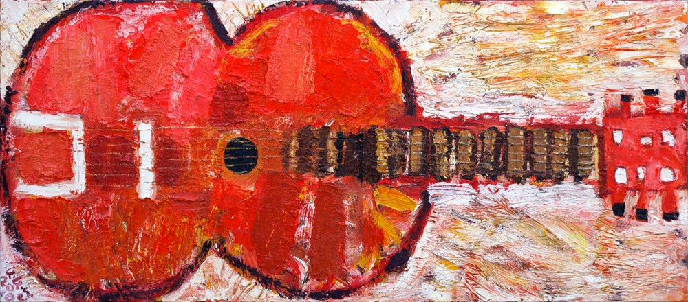 Krzysztof Kokoryn - Red Guitar (Oil on Canvas | Size: 160 x 70 cm | Price: 9000 PLN)