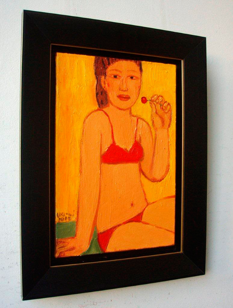 Krzysztof Kokoryn - Girl With A Cherry (Oil on Canvas | Größe: 50 x 67 cm | Preis: 6500 PLN)