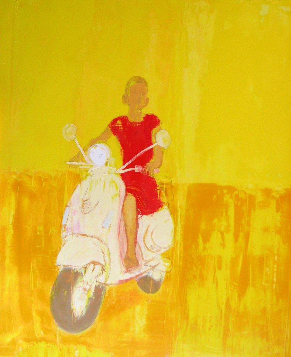 Jacek Łydżba - Young woman with scooter (Oil on canvas | Wymiary: 100 x 120 cm | Cena: 7000 PLN)
