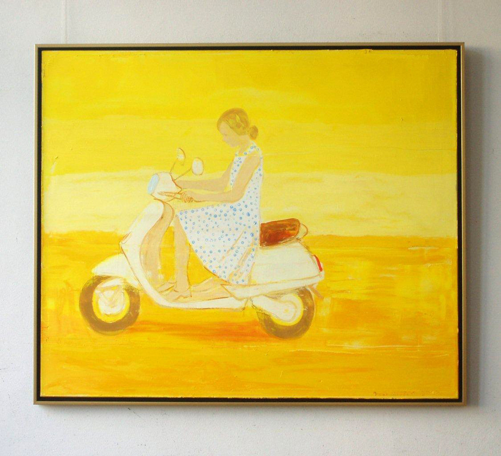 Jacek Łydżba - Young woman with scooter (Oil on canvas | Wymiary: 125 x 105 cm | Cena: 7000 PLN)