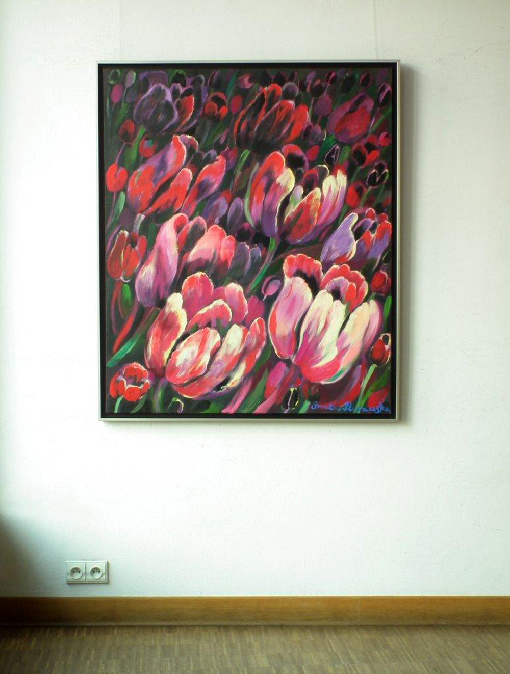 Beata Murawska - Dark tulips (Oil on Canvas | Wymiary: 105 x 125 cm | Cena: 6500 PLN)