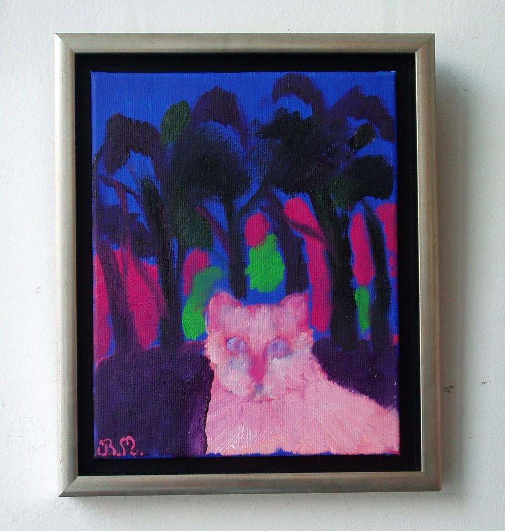Beata Murawska - Pink cat (Oil on Canvas | Wymiary: 30 x 36 cm | Cena: 1900 PLN)