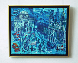 Edward Dwurnik : Blue Warsaw : Oil on Canvas