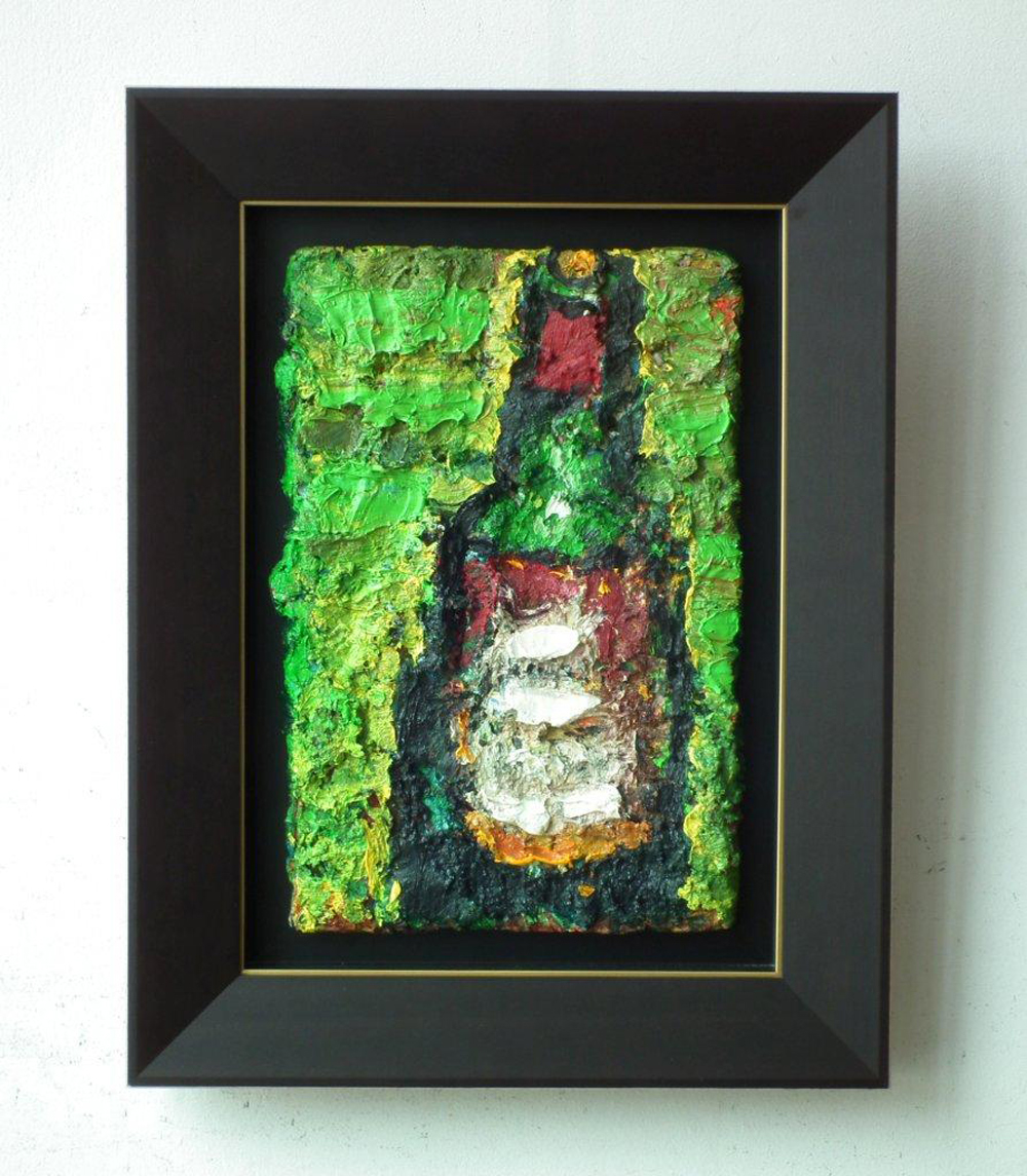 Krzysztof Kokoryn - Bottle on the green background (Oil on Canvas | Größe: 47 x 61 cm | Preis: 3500 PLN)