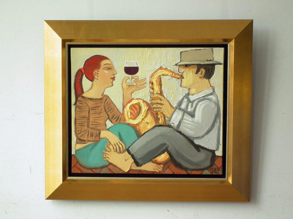 Krzysztof Kokoryn - Wine and saxophone (Oil on Canvas | Wymiary: 80 x 70 cm | Cena: 8000 PLN)