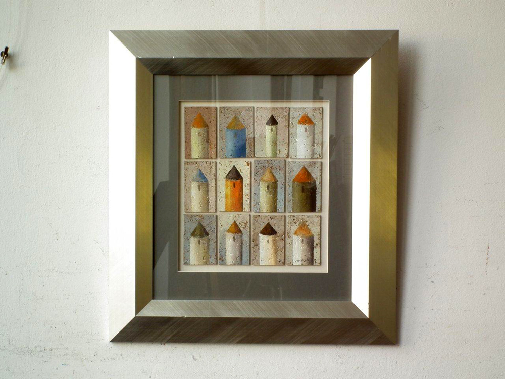 Dariusz Mlącki - Towers (Acrylic on cork | Größe: 52 x 57 cm | Preis: 2900 PLN)