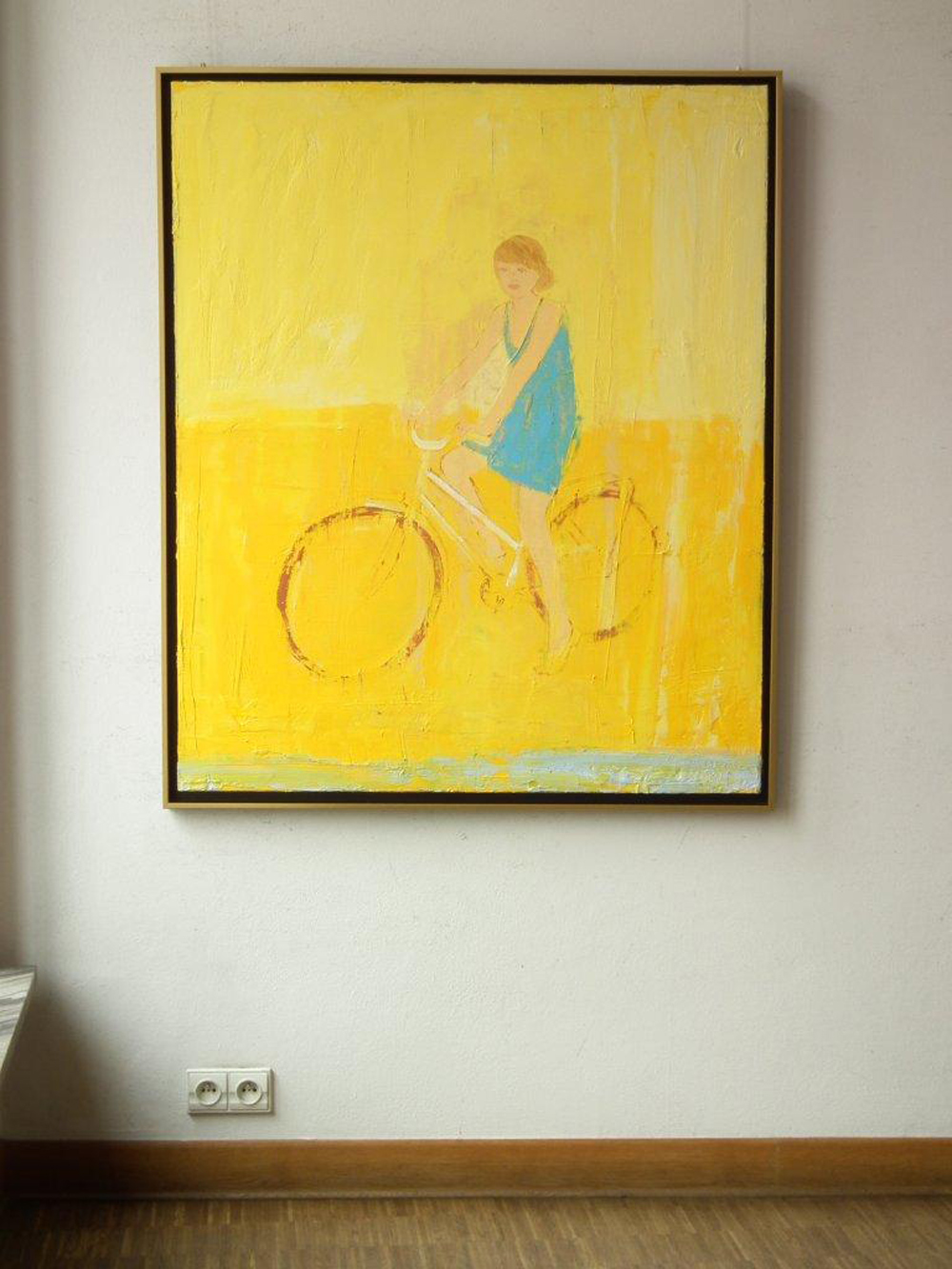 Jacek Łydżba - Cyclist in blue dress (Oil on Canvas | Wymiary: 105 x 125 cm | Cena: 7000 PLN)