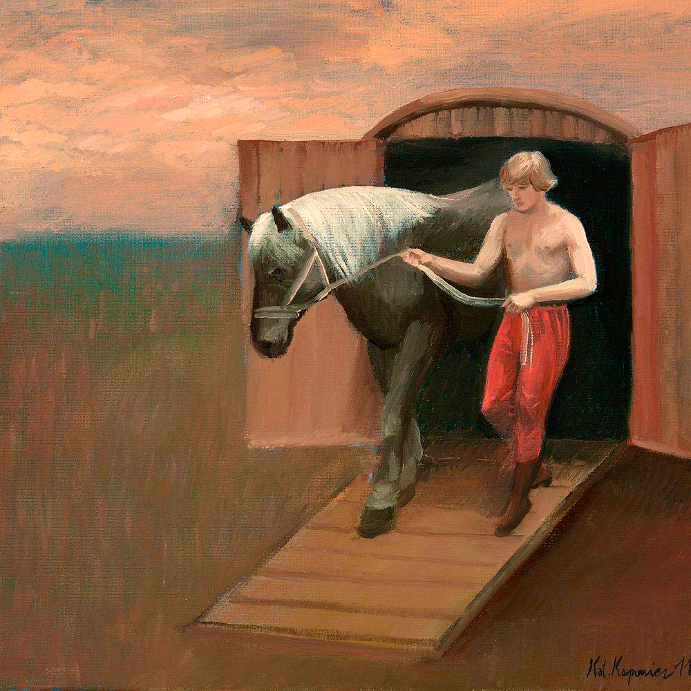 Katarzyna Karpowicz - Boy and horse (Oil on Canvas | Wymiary: 40 x 40 cm | Cena: 3500 PLN)