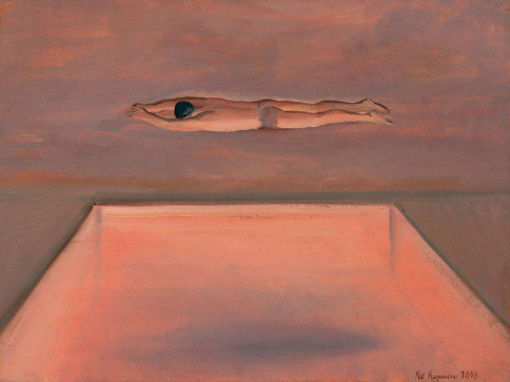 Katarzyna Karpowicz - Swimmer over pool (Oil on Canvas | Size: 60 x 46 cm | Price: 3500 PLN)