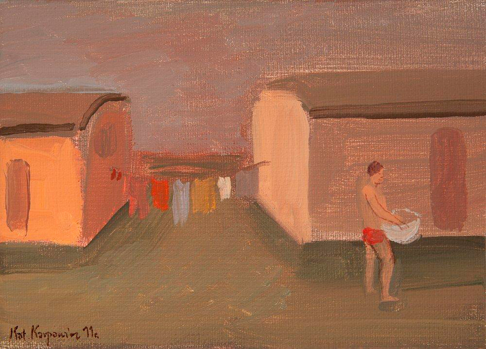 Katarzyna Karpowicz - Washing (Oil on Canvas | Size: 18 x 13 cm | Price: 1200 PLN)