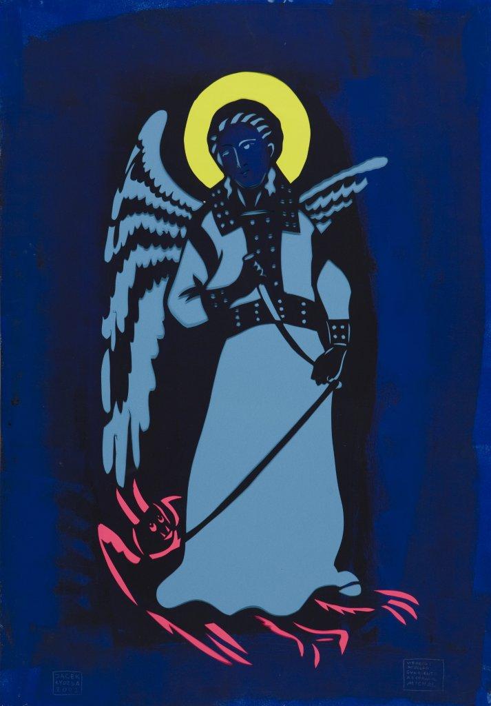 Jacek Łydżba - Saint Michael the Archangel (after Ridolfo Guariento) (Pattern, paper, enamel | Wymiary: 70 x 100 cm | Cena: 2000 PLN)