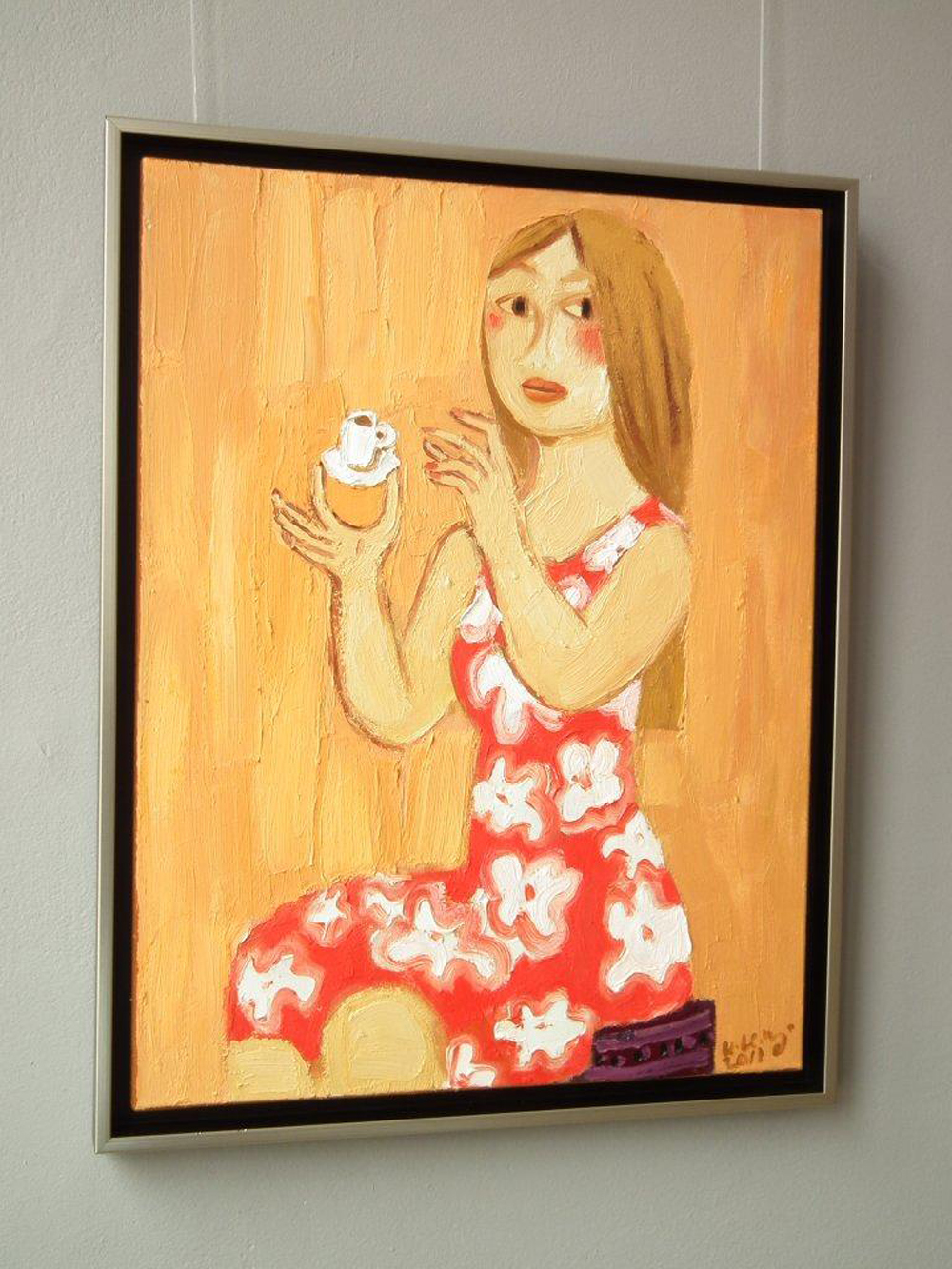 Krzysztof Kokoryn - Coffee and dress with flowers (Oil on Canvas | Wymiary: 56 x 71 cm | Cena: 8500 PLN)