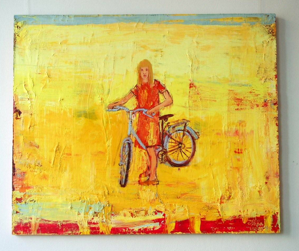 Jacek Łydżba - Girl With Bicykle (Oil on Canvas | Wymiary: 120 x 100 cm | Cena: 5000 PLN)