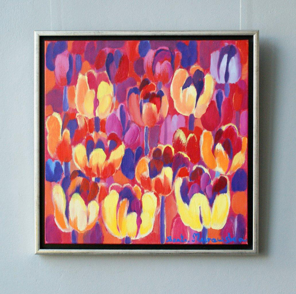 Beata Murawska - Evening tulips (Oil on Canvas | Wymiary: 50 x 50 cm | Cena: 3500 PLN)