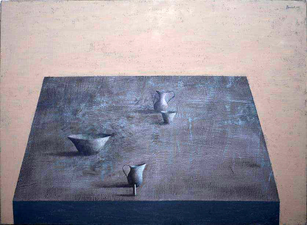 Łukasz Huculak - Four objects on a flat (Oil on Canvas | Wymiary: 150 x 110 cm | Cena: 11000 PLN)