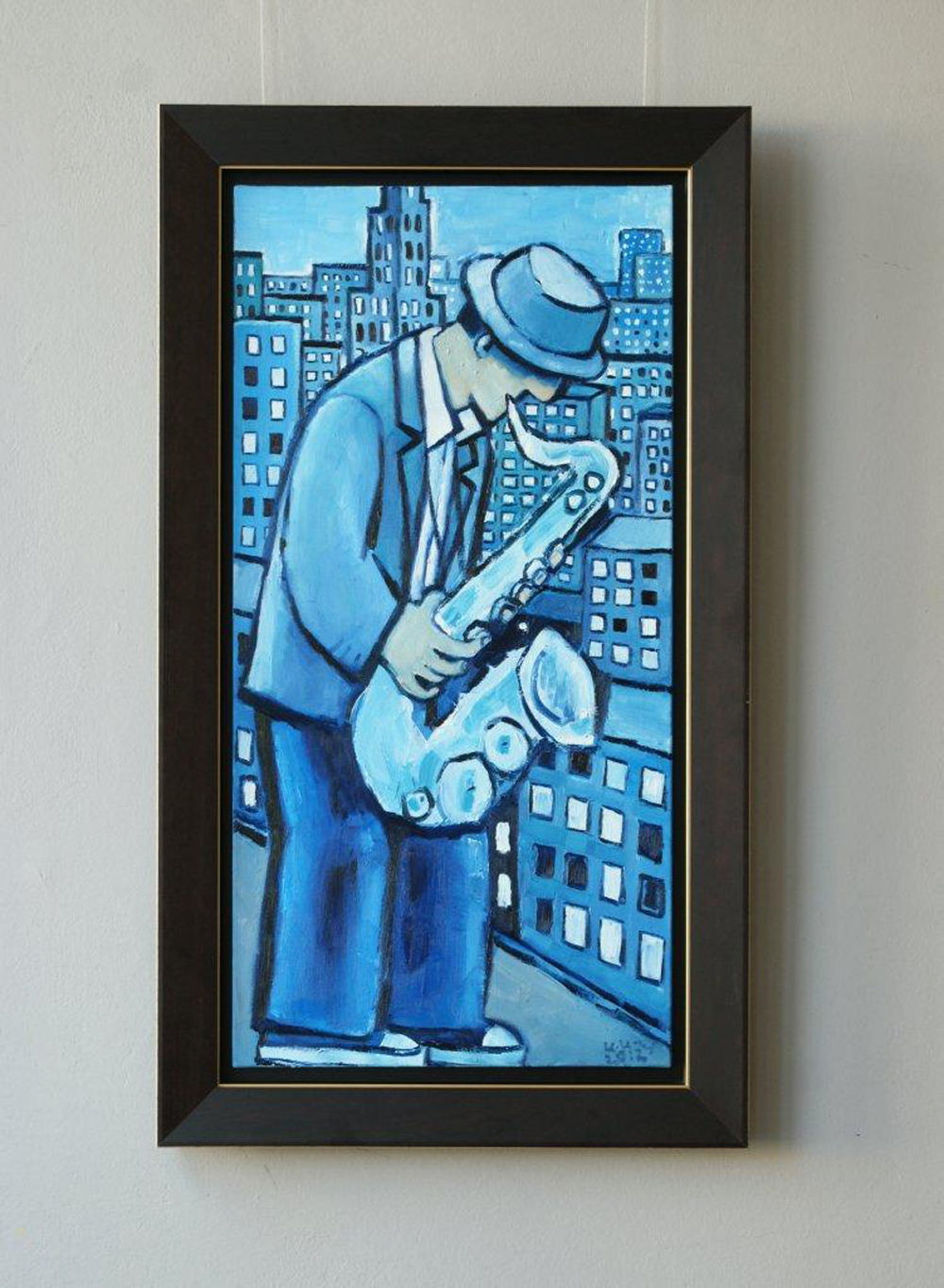 Krzysztof Kokoryn - Blue saxophone (Oil on Canvas | Größe: 67 x 117 cm | Preis: 8000 PLN)
