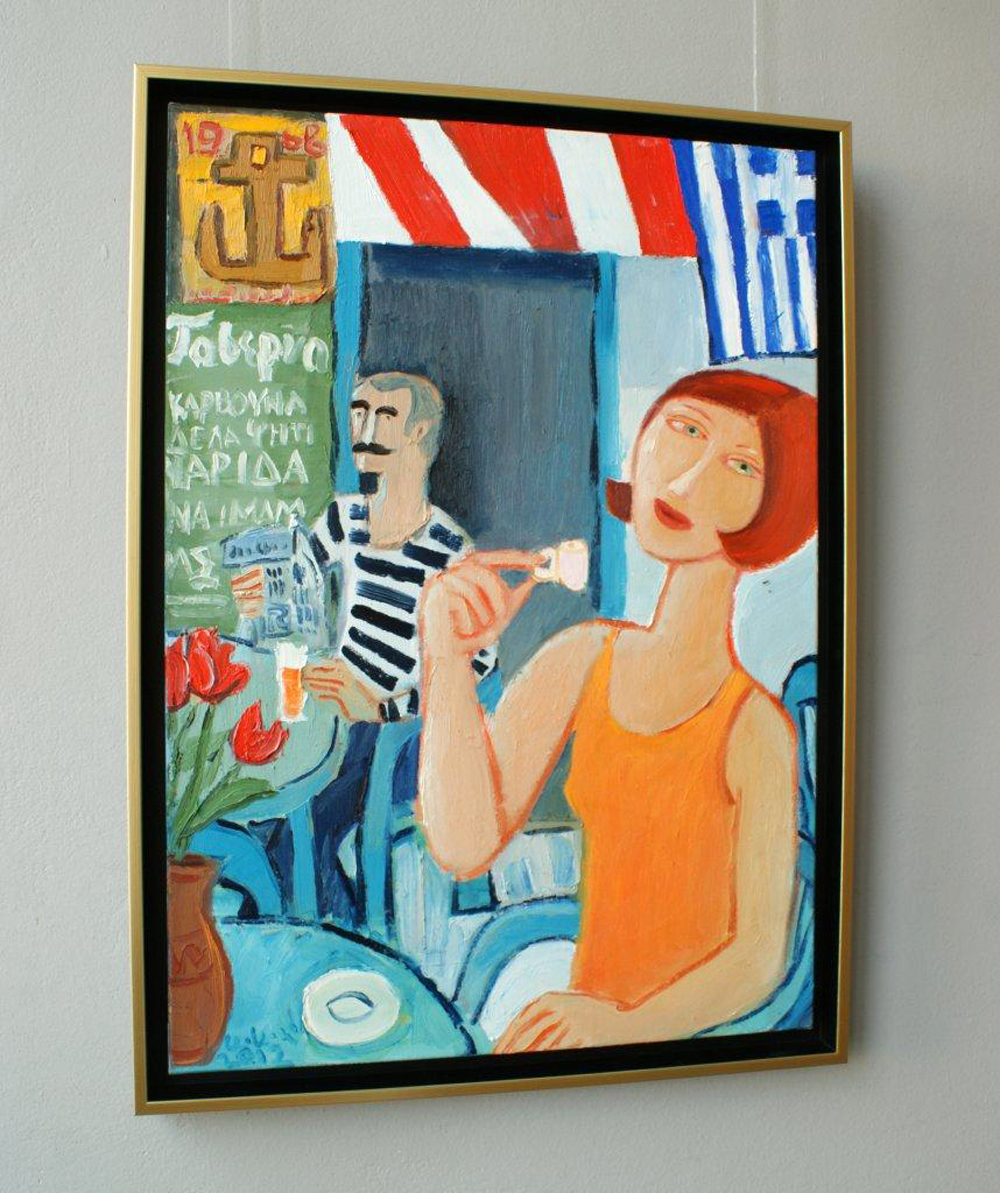 Krzysztof Kokoryn - The Greek cafe (Oil on Canvas | Wymiary: 55 x 75 cm | Cena: 8000 PLN)