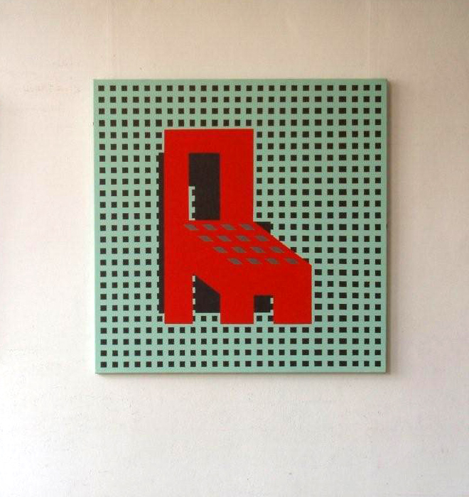 Radek Zielonka - Red Armchair (Acrylic on Canvas | Größe: 100 x 100 cm | Preis: 4000 PLN)