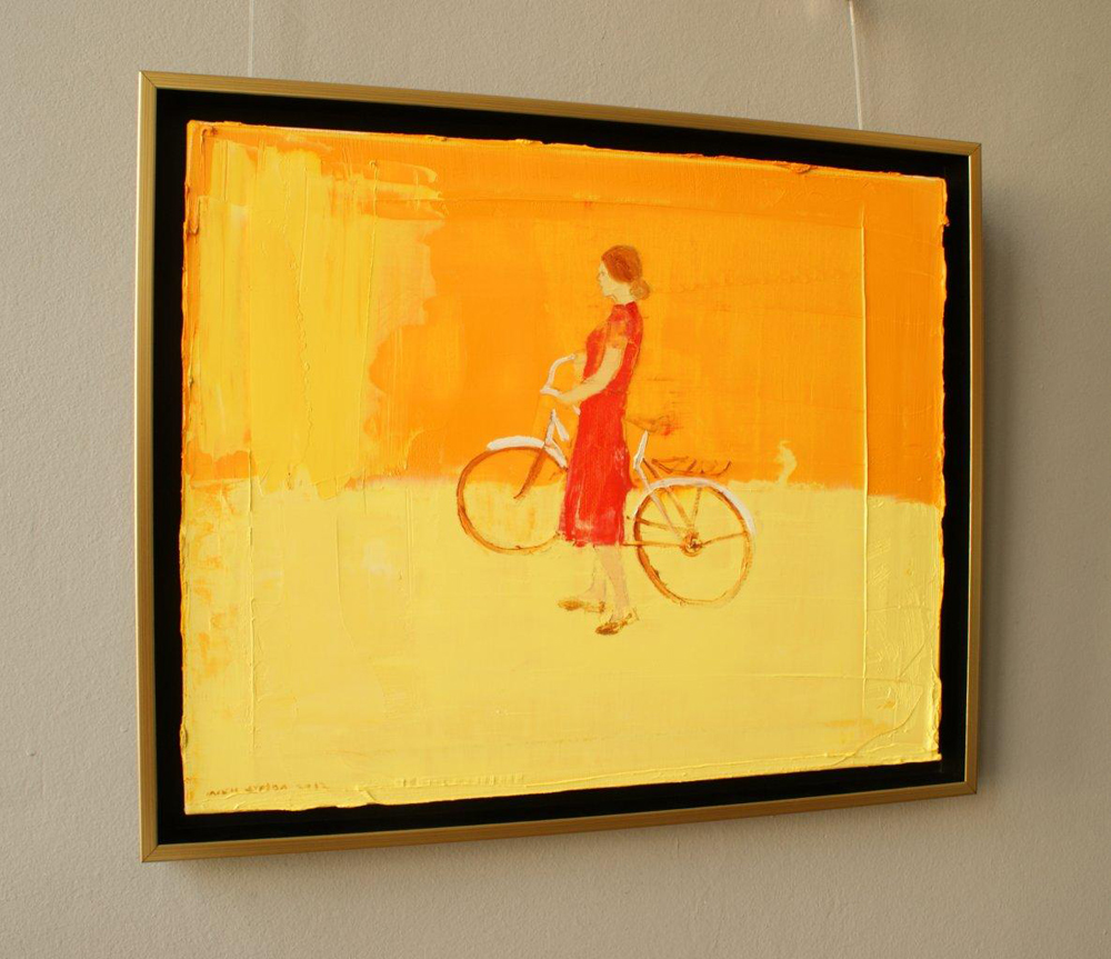 Jacek Łydżba - Lady with bicykle (Oil on Canvas | Wymiary: 55 x 45 cm | Cena: 3200 PLN)