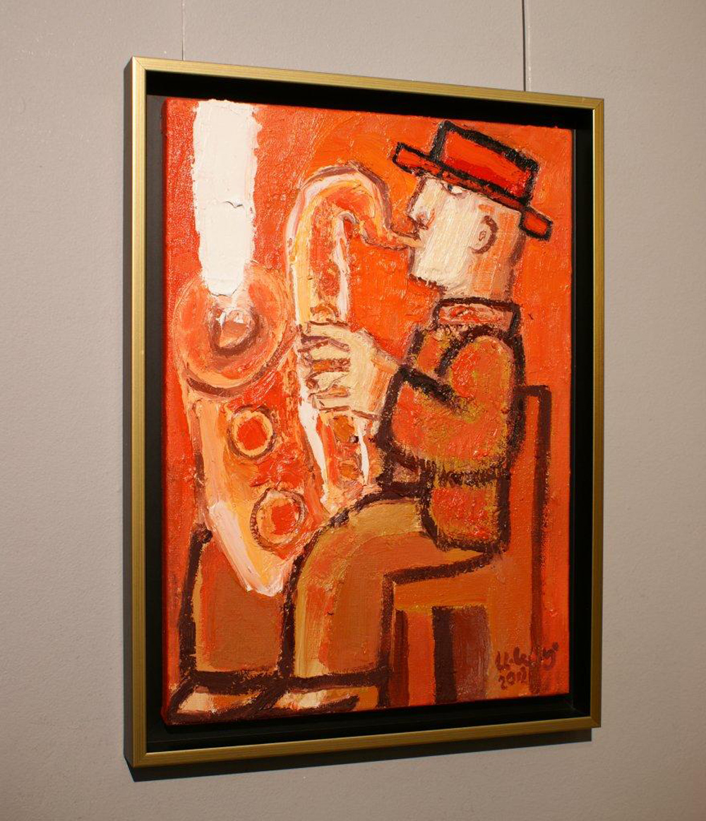 Krzysztof Kokoryn - Saxophone player (Oil on Canvas | Size: 39 x 52 cm | Price: 6000 PLN)