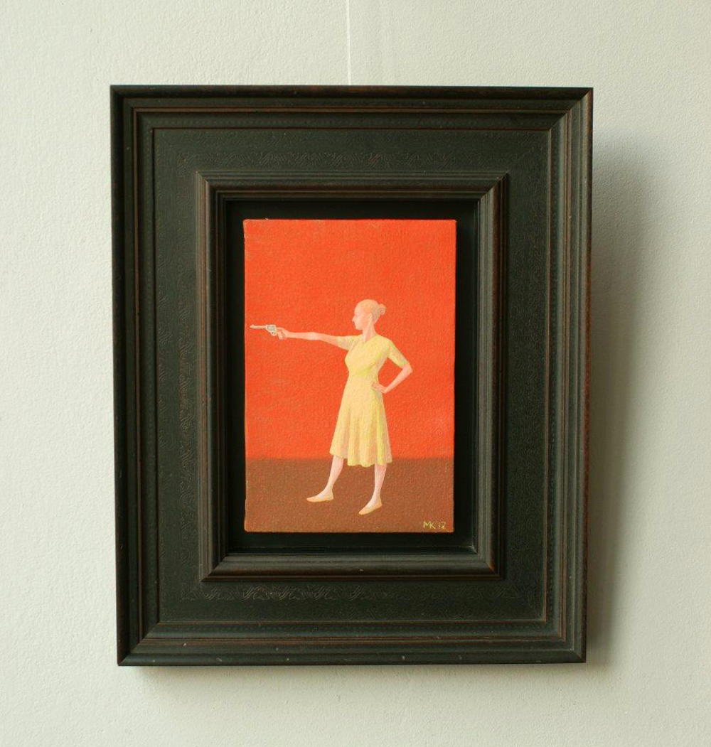 Mikołaj Kasprzyk - Girl with gun (Oil on Canvas | Wymiary: 41 x 50 cm | Cena: 2900 PLN)