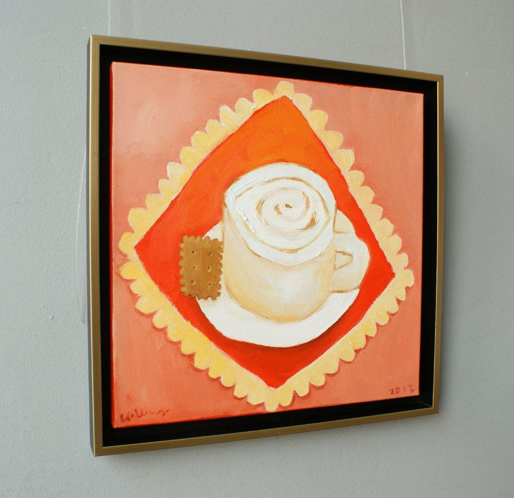 Krzysztof Kokoryn - Cappuccino with cookie (Oil on Canvas | Size: 45 x 45 cm | Price: 4500 PLN)
