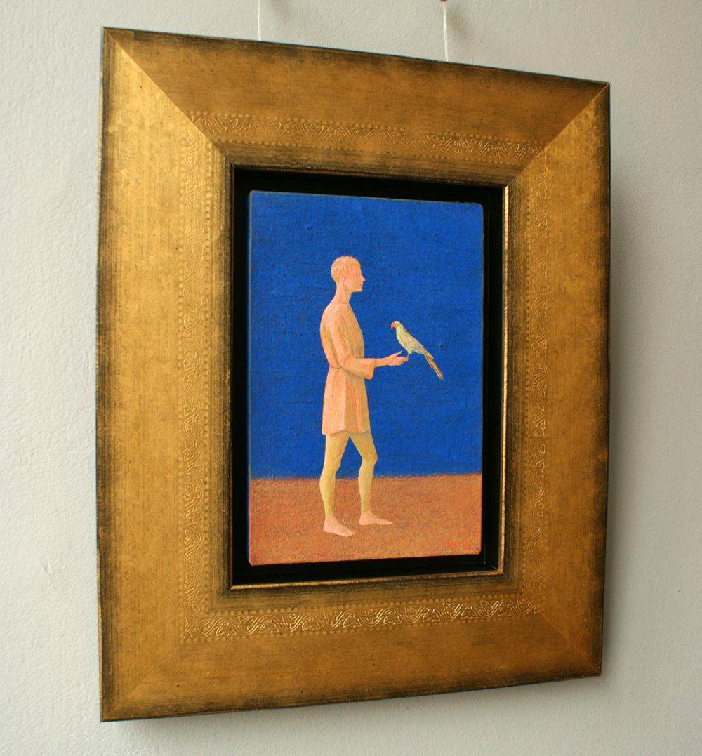 Mikołaj Kasprzyk - Man with parrot (Oil on Canvas | Wymiary: 41 x 49 cm | Cena: 2900 PLN)