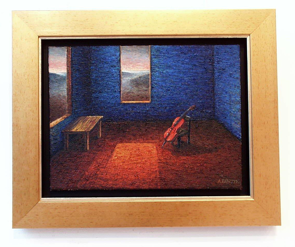 Adam Patrzyk - Cello in the room with the view (Oil on Canvas | Wymiary: 55 x 45 cm | Cena: 5500 PLN)