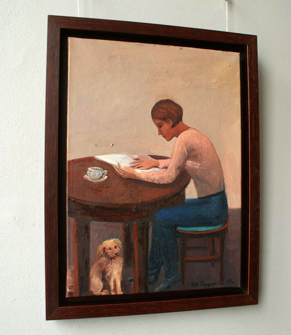 Katarzyna Karpowicz - Reading girl with dog (Oil on Canvas | Wymiary: 45 x 65 cm | Cena: 4000 PLN)
