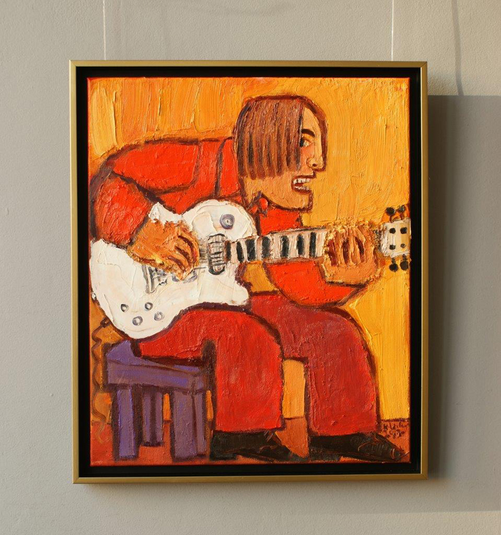 Krzysztof Kokoryn - White guitar red shirt (Oil on Canvas | Wymiary: 55 x 65 cm | Cena: 7000 PLN)