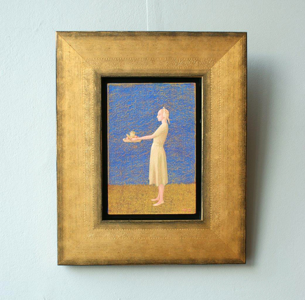 Mikołaj Kasprzyk - Woman with tray (Oil on Canvas | Größe: 41 x 49 cm | Preis: 2900 PLN)
