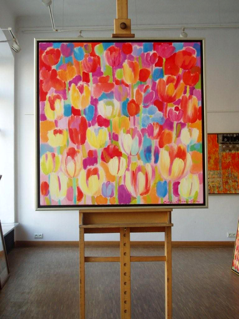 Beata Murawska - Tulips (Oil on Canvas | Wymiary: 95 x 95 cm | Cena: 5300 PLN)