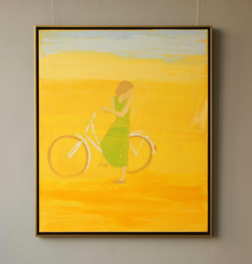 Jacek Łydżba - Lady with bicykle (Oil on Canvas | Wymiary: 105 x 125 cm | Cena: 7000 PLN)