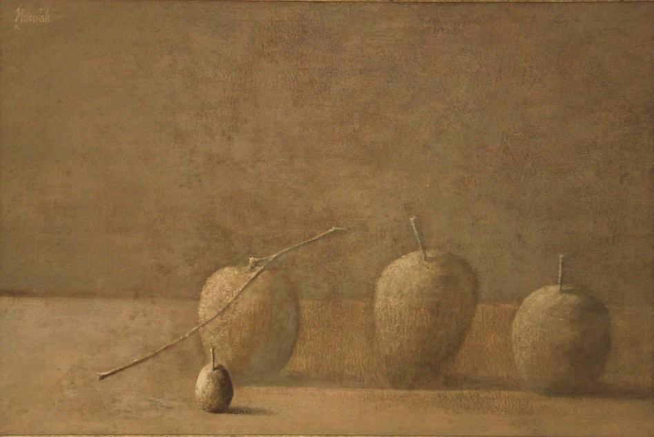 Łukasz Huculak - Apples and plum (Oil on Canvas | Size: 150 x 110 cm | Price: 10000 PLN)