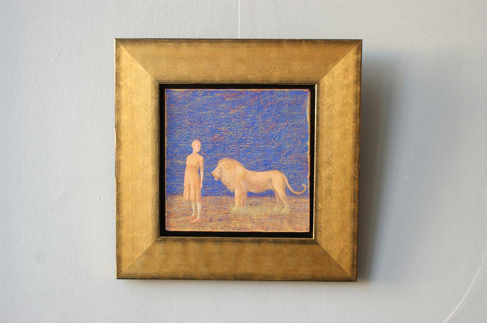 Mikołaj Kasprzyk - Women and a lion (Oil on Canvas | Wymiary: 50 x 50 cm | Cena: 2900 PLN)