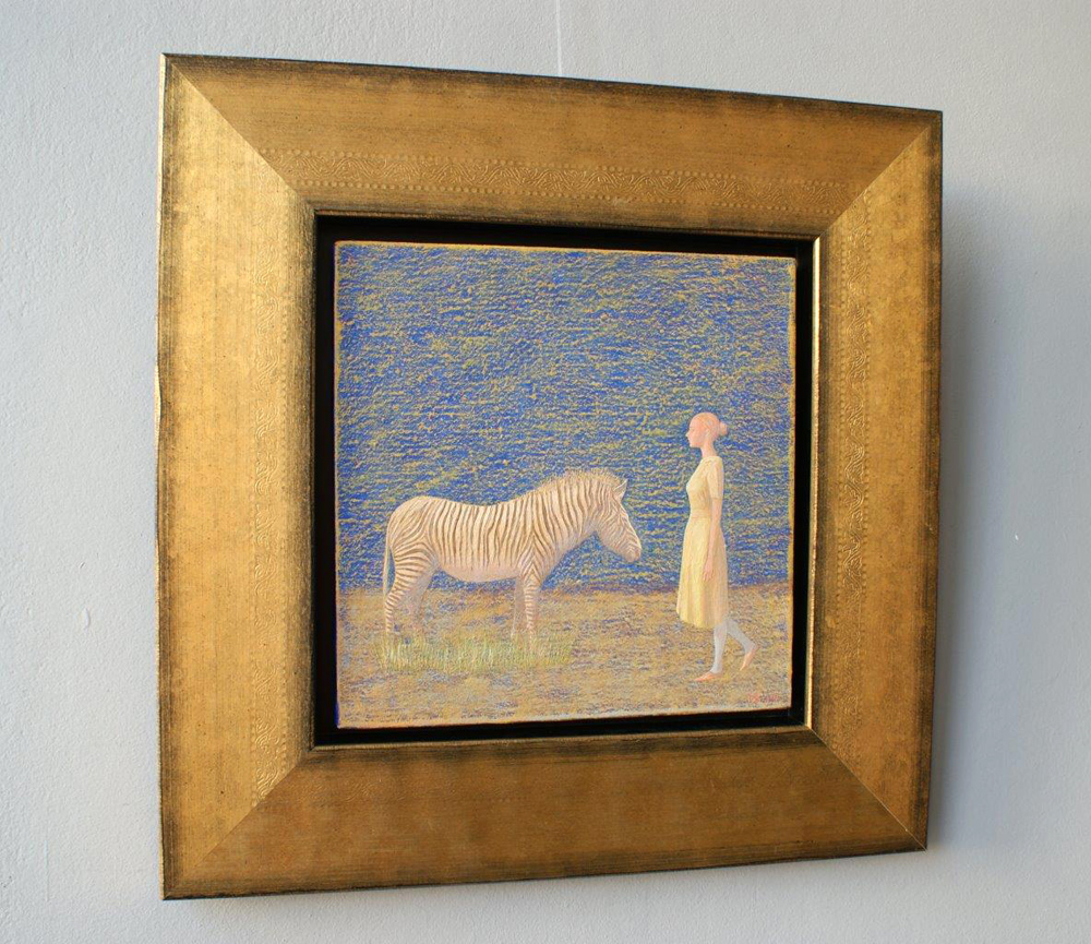 Mikołaj Kasprzyk - Women with zebra (Oil on Canvas | Wymiary: 50 x 50 cm | Cena: 2900 PLN)