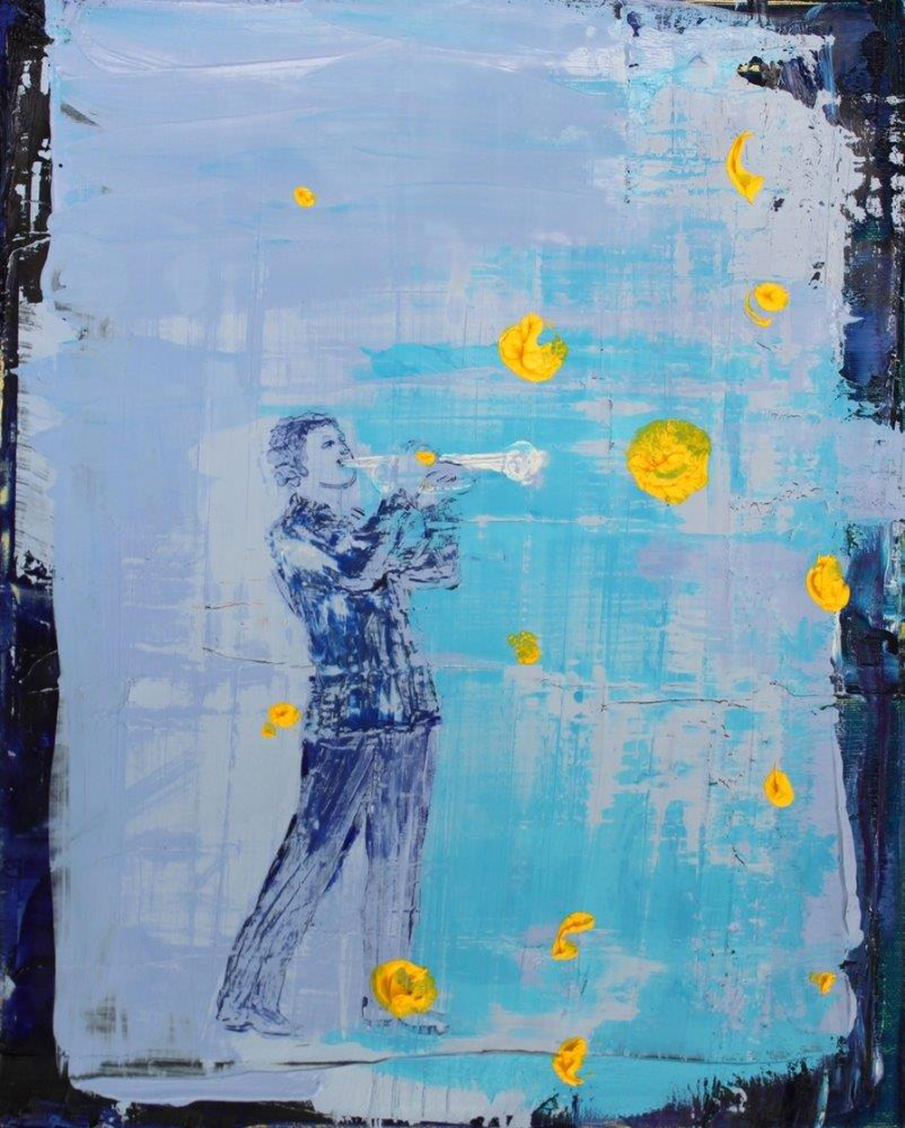 Jacek Łydżba - Blue trumpet player (Oil on Canvas | Size: 30 x 40 cm | Price: 3200 PLN)