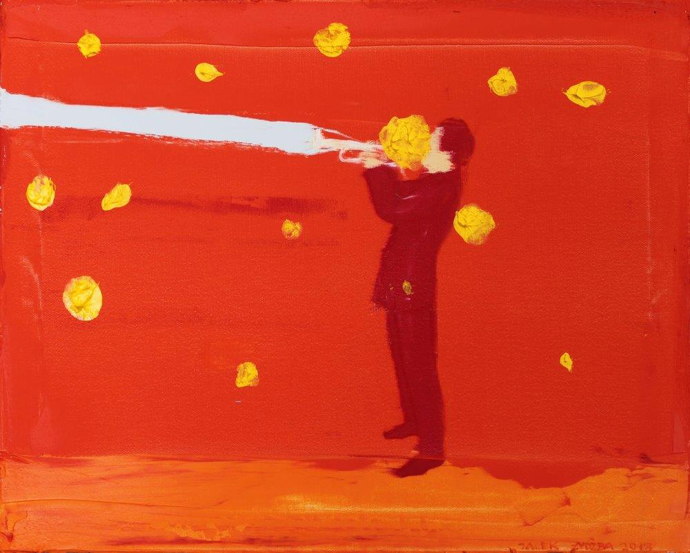 Jacek Łydżba - Red trumpet player (Oil on Canvas | Wymiary: 40 x 30 cm | Cena: 3200 PLN)