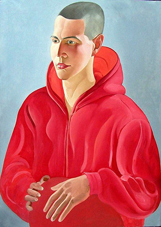 Tomasz Karabowicz : Boy dressed in in red track suit : Oil on Canvas