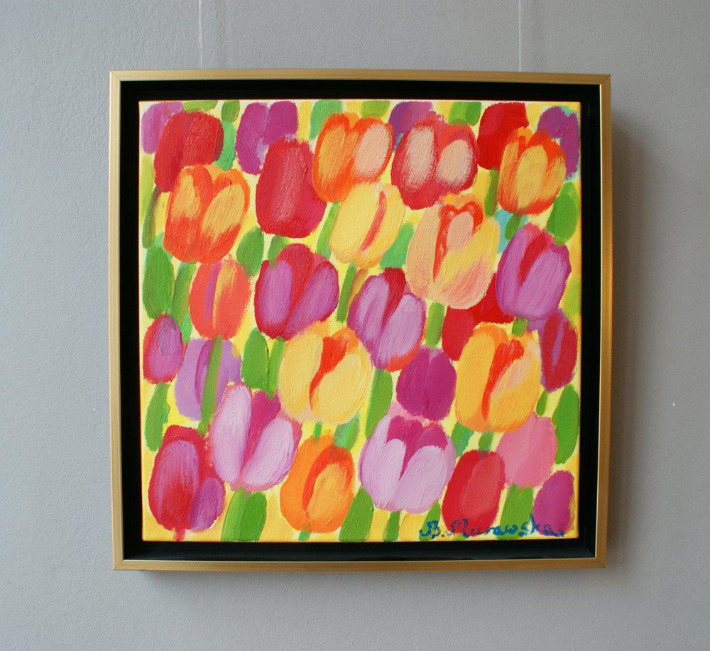 Beata Murawska - Yellowish - red tulips (Oil on Canvas | Größe: 45 x 45 cm | Preis: 2800 PLN)