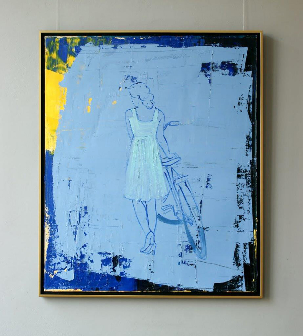 Jacek Łydżba - Cyclist in blues (Oil on Canvas | Größe: 105 x 125 cm | Preis: 7000 PLN)