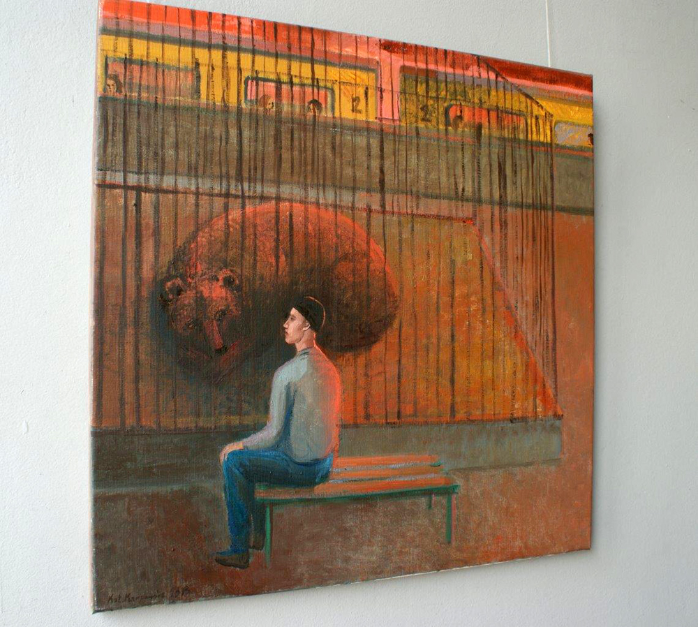 Katarzyna Karpowicz - Visit (Oil on Canvas | Wymiary: 60 x 60 cm | Cena: 4500 PLN)