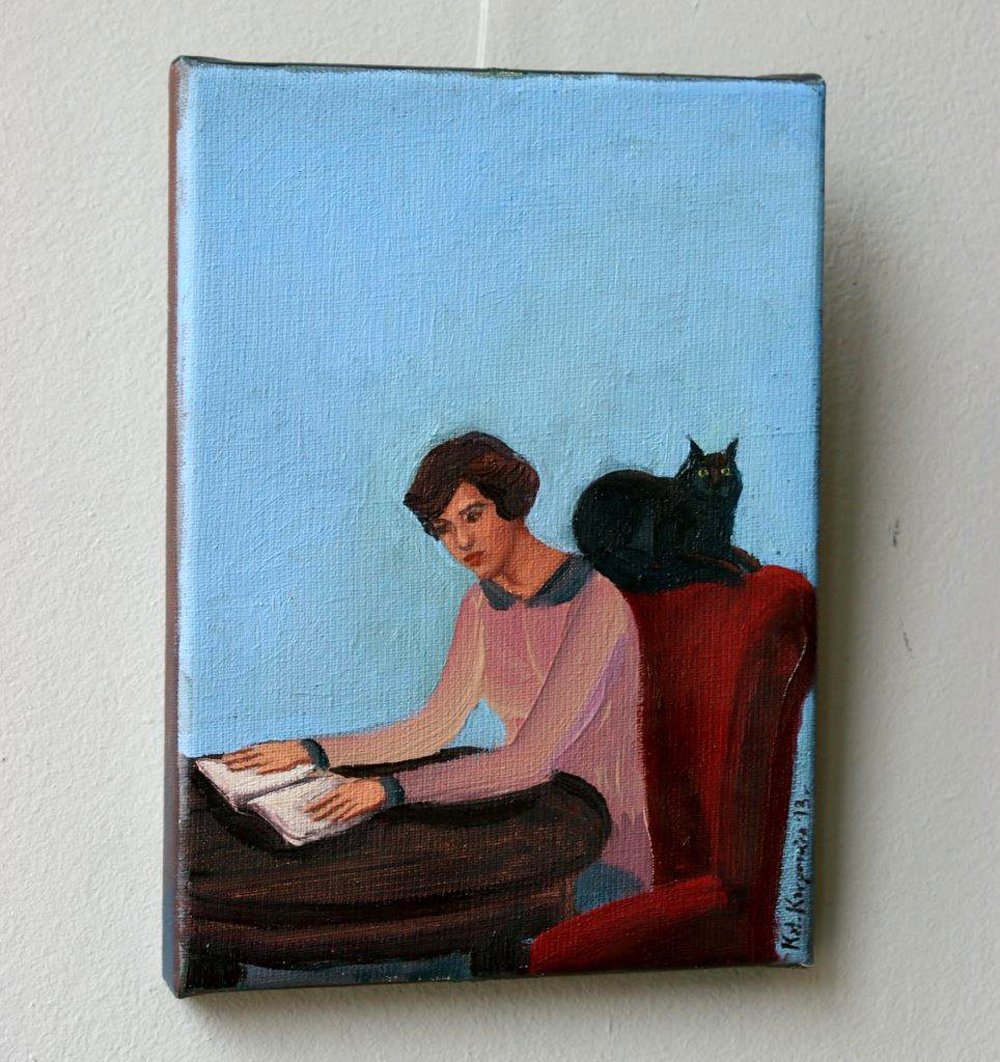 Katarzyna Karpowicz - Wise cat (Oil on Canvas | Wymiary: 18 x 24 cm | Cena: 1400 PLN)