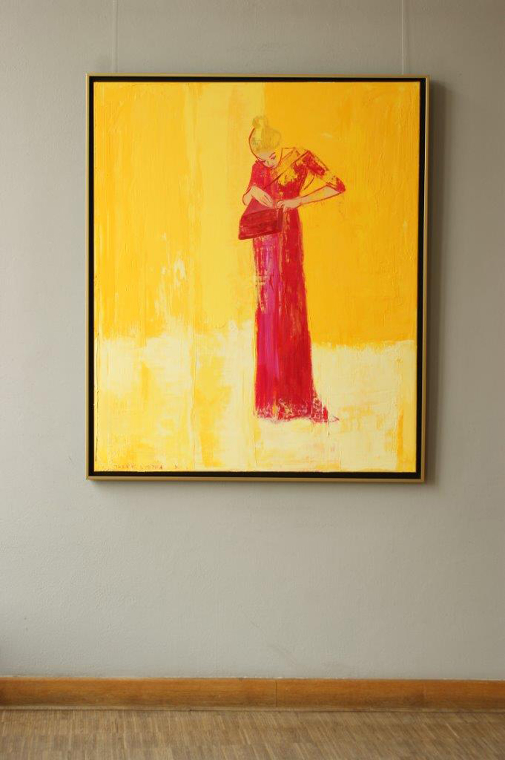 Jacek Łydżba - Lady with a bag (in red dress) (Oil on Canvas | Size: 105 x 125 cm | Price: 7000 PLN)