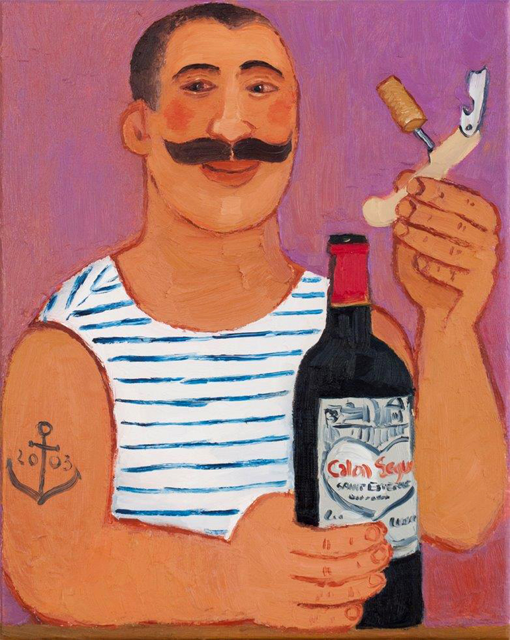 Krzysztof Kokoryn - Sailor uncorking wine (Oil on Canvas | Wymiary: 40 x 50 cm | Cena: 7500 PLN)