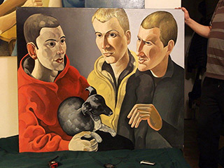 Tomasz Karabowicz : Three young men with a dog : Oil on Canvas