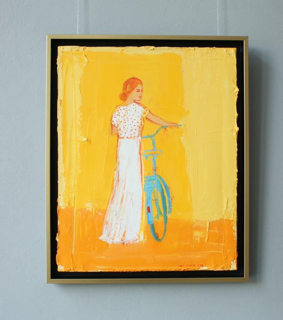 Jacek Łydżba - Lady with bicykle (Oil on Canvas | Size: 45 x 55 cm | Price: 3500 PLN)