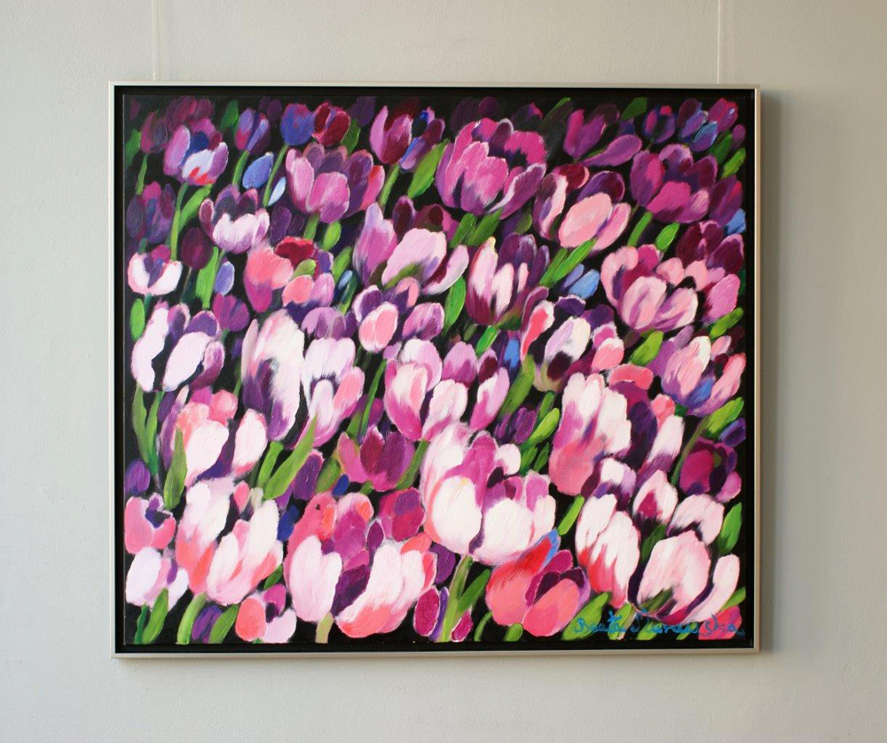Beata Murawska - Purple tulips (Oil on Canvas | Größe: 135 x 119 cm | Preis: 7000 PLN)